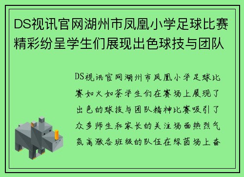 DS视讯官网湖州市凤凰小学足球比赛精彩纷呈学生们展现出色球技与团队精神