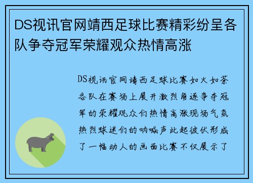 DS视讯官网靖西足球比赛精彩纷呈各队争夺冠军荣耀观众热情高涨